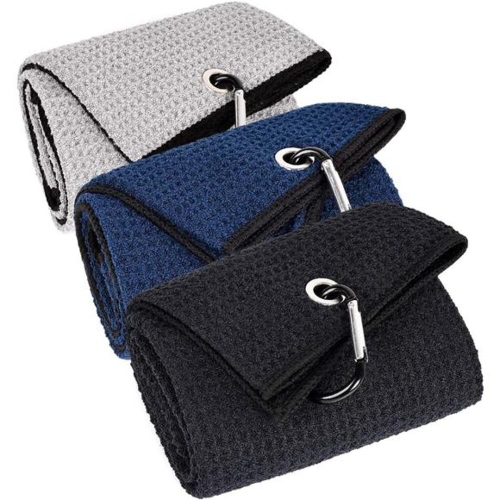 3Pack Large Golf Towels,16"x24"Tri-Fold Portable Microfiber Fabric WafflePattern